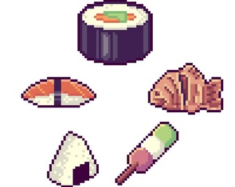 Cute Japanese Pixel Food Sticker Pack  - 5 Stickers - Kawaii Japanese - Pixel Art - Pixel Stickers
