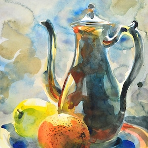 Pitcher and Fruit Watercolor Still Life Art Print, Signed Giclée - Etsy