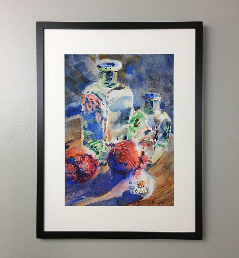 Still Life With Bottles Watercolor Print, Colorful Wall Art Prints ...