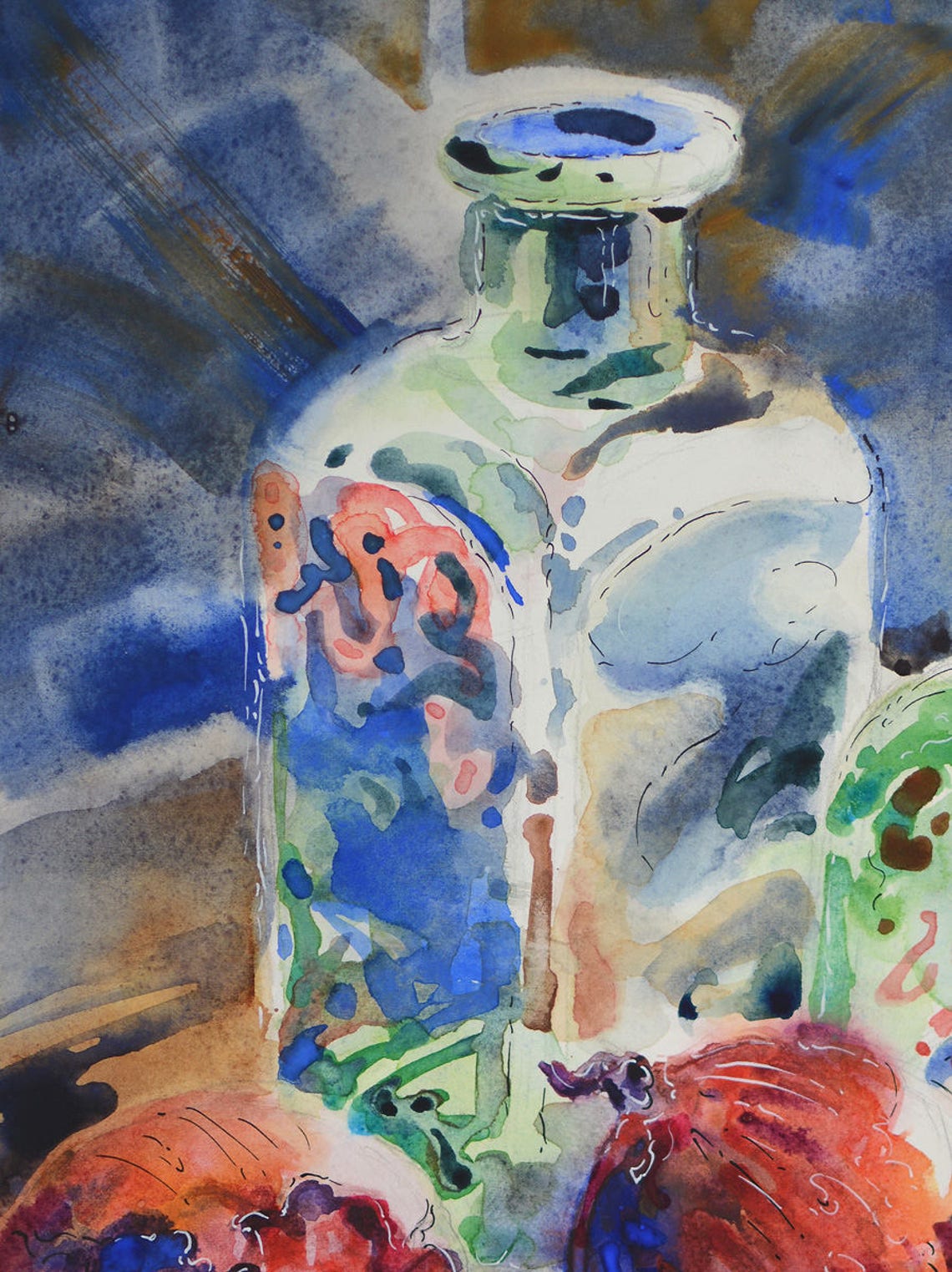 Still Life With Bottles Watercolor Print, Colorful Wall Art Prints ...