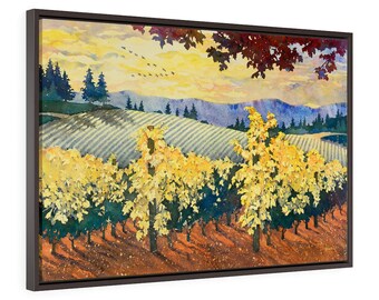 Framed Premium Gallery Wrap Canvas - After the Autumn Harvest Landscape Painting