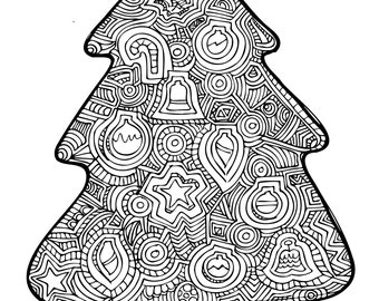 Christmas Tree Digital Print, Coloring Page, Art Therapy