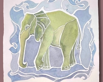 Elephant Watercolor Art Print 10x10 Unframed 2025 Wall Decor