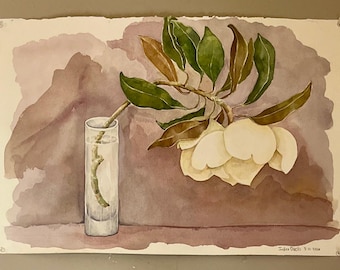 Original Watercolor Painting: Southern Magnolia Blossom, 16"x22" Unframed