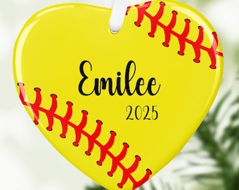 Softball Christmas Ornament Personalized Christmas Gift Softball Sports Ornament Custom Softball Gift Ceramic Heart Ornament with Gift Box
