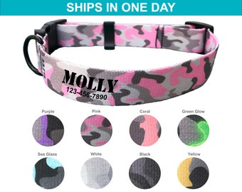 Personalized Dog Collar in Pink Camouflage Custom Camo Pet Collar with Name Personalized Collar for Dog Mom Gift for Her Girl Dog Boy Dog