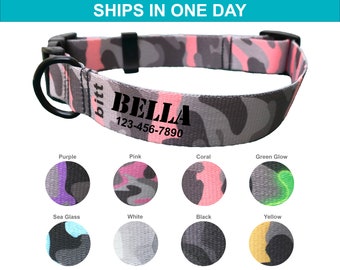 Personalized Dog Collar in Camouflage Custom Dog Collar with Name Personalized Collar for Dog Mom Gift for Her Girl Dog Boy Dog Gift for Mom