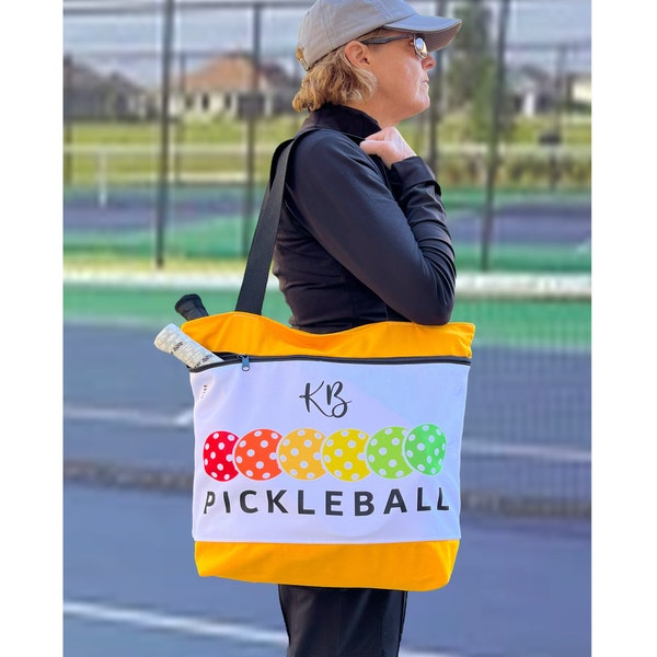 Personalized Pickleball Tote Bag Monogrammed Tote Zippered Pickleball Bag Pockets Custom Pickleball Gift Paddle Bag Canvas Tote with Name