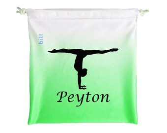 Gymnastics Grip Bag with Handstand plus options for Swarovski Crystals - Lime Green White Ombre