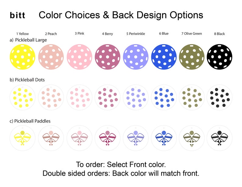 Pu&ograve; includere: Immagine che mostra le opzioni di colore e design per gli accessori da pickleball. Le opzioni includono palline grandi, palline a pois e disegni di racchette in vari colori come giallo, pesca, rosa, bacca, pervinca, blu, verde oliva e nero.