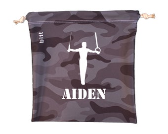 Personalized Gymnastics Grip Bag for Boys, Black Camouflage with Rings