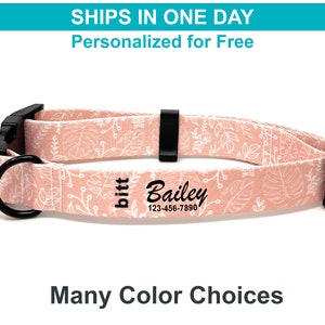 Floral Custom Dog Collar Personalized Dog Collar Silent Dog Tag Personalized Collar Flowers Girl Dog Boy Collar Small Dog Big Collar Floral