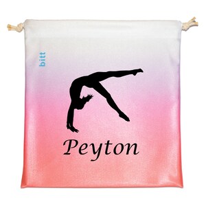 Personlized Gymnastics Grip Bag with Back Handspring in Coral, Purple, White Ombre with Swarovski Crystals Option