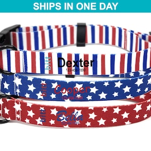 Dog Collar Personalized Custom Dog Collar Red White Blue Silent Dog Collar Personalized Gift for Her Stars Stripes Collar for Girl Boy Dog