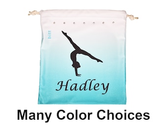 Gymnastics Grip Bag with Split Handstand plus options for Personalized & Swarovski Crystals - Teal and other Ombre Grip Bag Colors