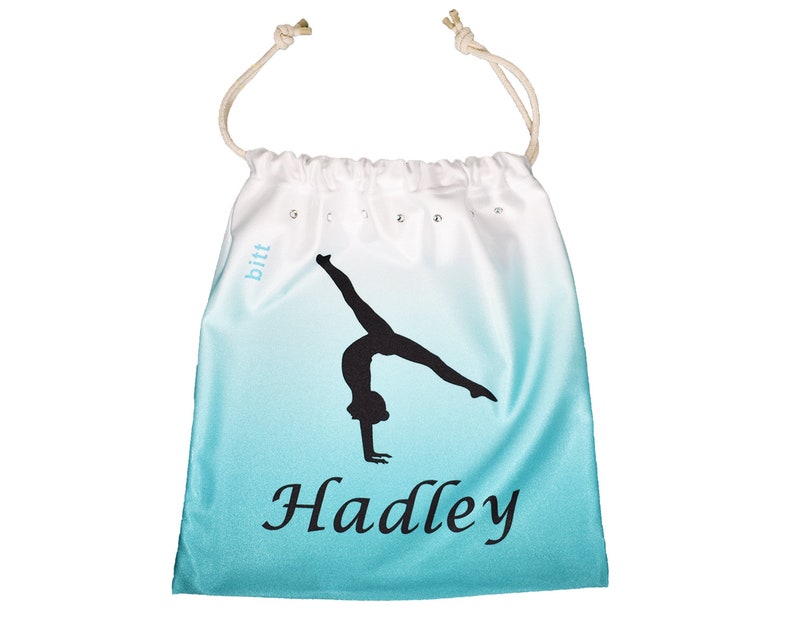 Gymnastics Grip Bag avec Split Handstand plus des options pour les cristaux personnalisés et Swarovski Bleu sarcelle et autres couleurs Ombre Grip Bag image 6