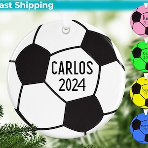 Soccer Christmas Ornament Personalized Christmas Gift Soccer Sports Ornament Custom Soccer Ball Gift Ceramic Round Ornament with Gift Box