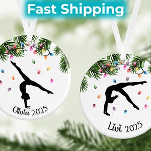 Ornamento natalizio personalizzato per ginnastica, regalo di Natale, ornamento sportivo per ginnastica, sagoma di ginnasta personalizzata, regalo di ceramica