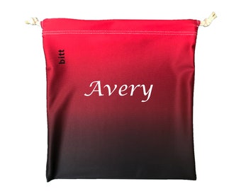 Personalized Gymnastics Grip Bag in Red and Black Ombre with Crystals options