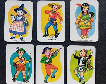 9 Vintage Children's Nationality Character Game Cards Ephemera voor Scrapbooks, Junk Journals, Smash-boeken, Collage