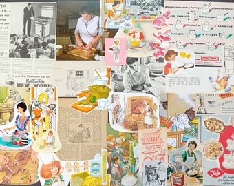 Vintage 30 Piece Cooking Themed Paper Ephemera Inspiration Scrap Pack Scrapbooking, Collage, Decoupage, Junk Journalling