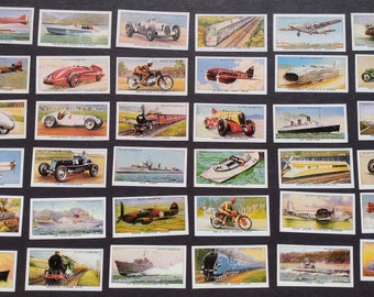 36 papieren afbeeldingen van Vintage Speed Cigarette Cards Ephemera voor plakboeken, Junk Journals, Smash boeken, Collage