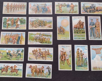 18 papieren afbeeldingen van Vintage Army Life Cigarette Cards Ephemera voor plakboeken, Junk Journals, Smash boeken, Collage