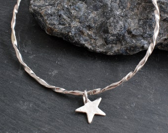 Sterling silver handmade solid silver D shaped Twist profile  bangle bracelet with star charm 925