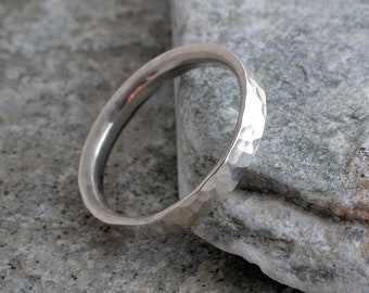 Sterling silver handmade hammered band ring 925 hammer finish silver ring