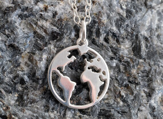 Sterling Silver 925 Silver World Map Earth Travel Charm Chain