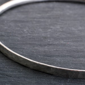 Handmade Sterling Silver D Shaped Hammered Bangle 925 Silver