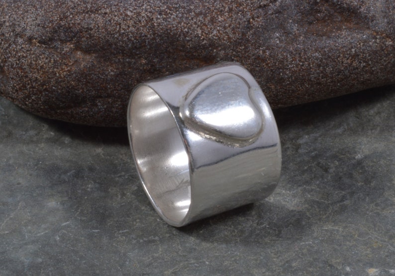 Sterling silver heart ring handmade 12mm band ring 925