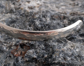 Sterling silver handmade D-shaped cuff bangle 925 Hammered finish UK