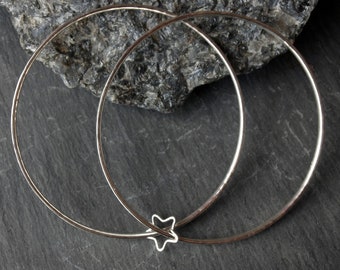 Sterling silver handmade solid silver D shaped inside profile linked twinset hammered bangle bracelet 925 with star charm