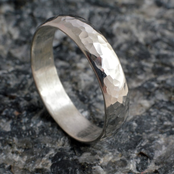 Sterling silver handmade 5mm hammered D-shaped band ring 925 hammer finish silver ring