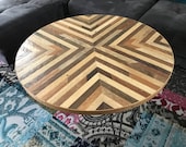 Round Reclaimed Wood Coffee Table X Pattern