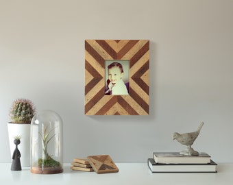 5x7 Unique Wood Frame | X Pattern | Reclaimed Wood Lath