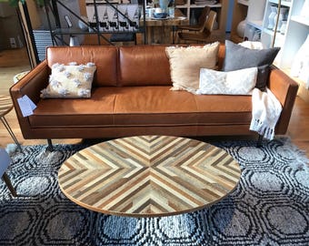 Reclaimed Wood Lath Oval Coffee Table