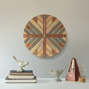 Modern Wood Clock, Reclaimed Wood, Pattern, Decor, Geometric X pattern