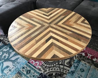 Round Reclaimed Wood Coffee Table | X Pattern
