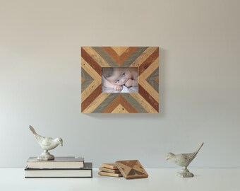 5x7 Unique Wood Frame | X Pattern | Reclaimed Wood Lath