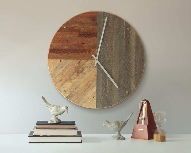 Large Reclaimed Wood Clock Lath Pattern Decor Geometric Etsy