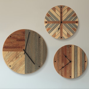 Modern Wood Clock, Reclaimed Wood, Pattern, Decor, Geometric