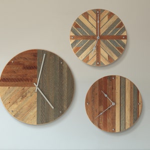 Modern Wood Clock, Reclaimed Wood, Pattern, Decor, Geometric image 5