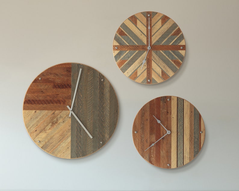 Modern Wood Clock, Reclaimed Wood, Pattern, Decor, Geometric image 5