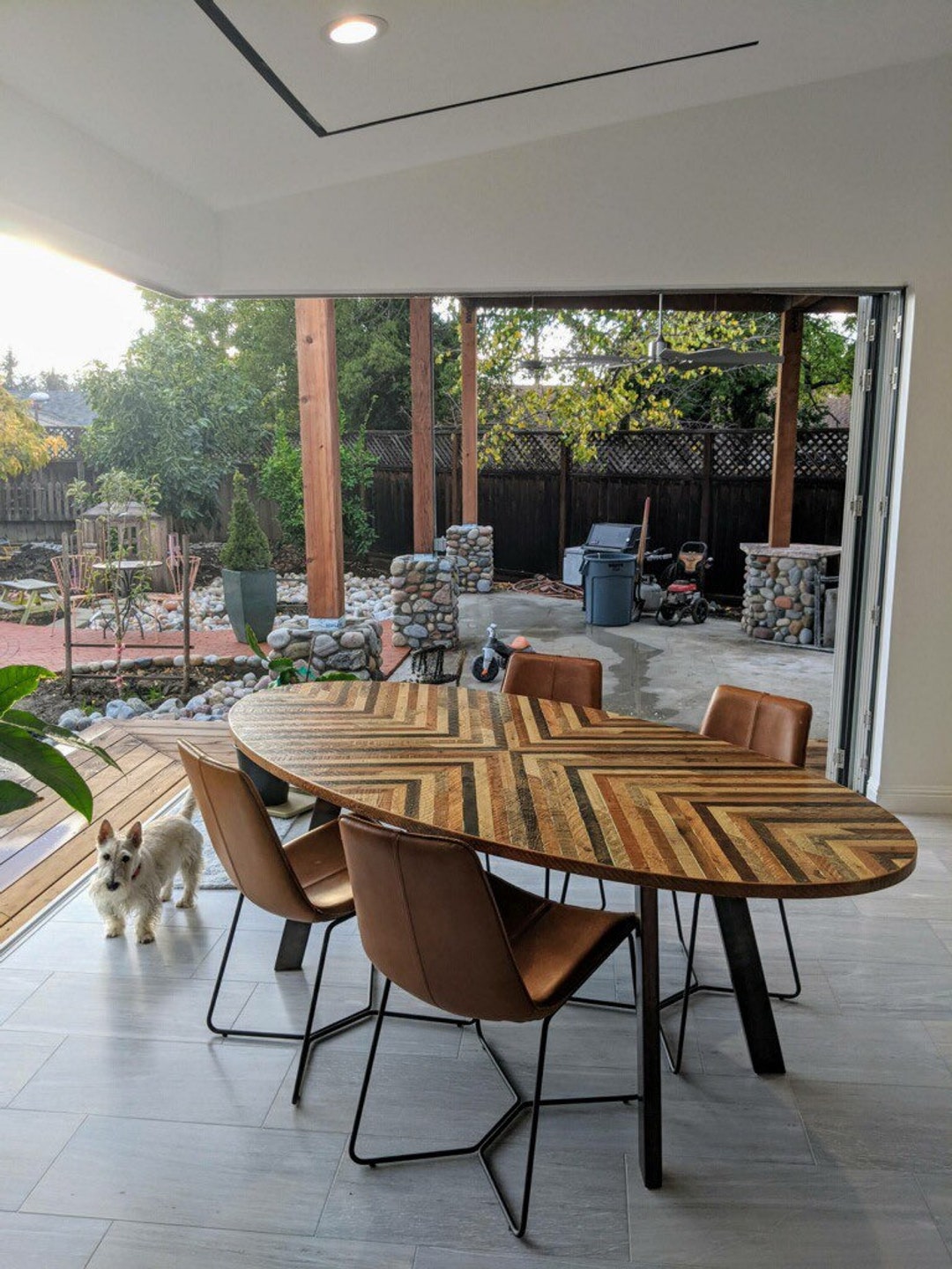 Oval Reclaimed Wood Lath Dining Table - Etsy