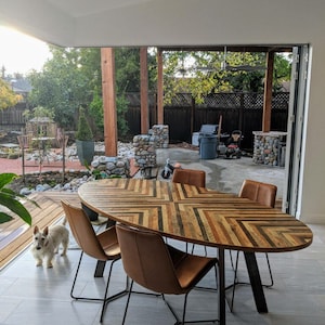 Oval Reclaimed Wood Lath Dining Table