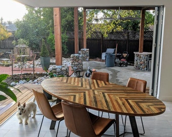 Oval Reclaimed Wood Lath Dining Table