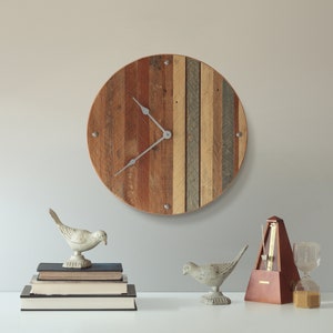 Modern Wood Clock, Reclaimed Wood, Pattern, Decor, Geometric stripes