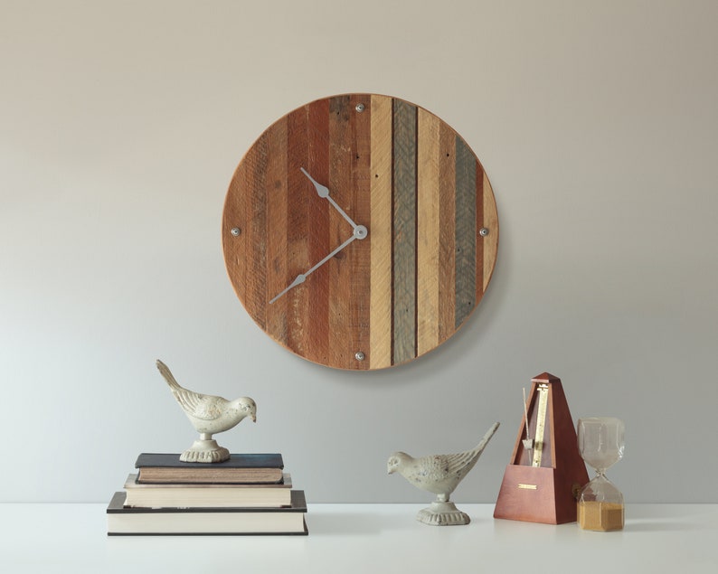 Modern Wood Clock, Reclaimed Wood, Pattern, Decor, Geometric stripes